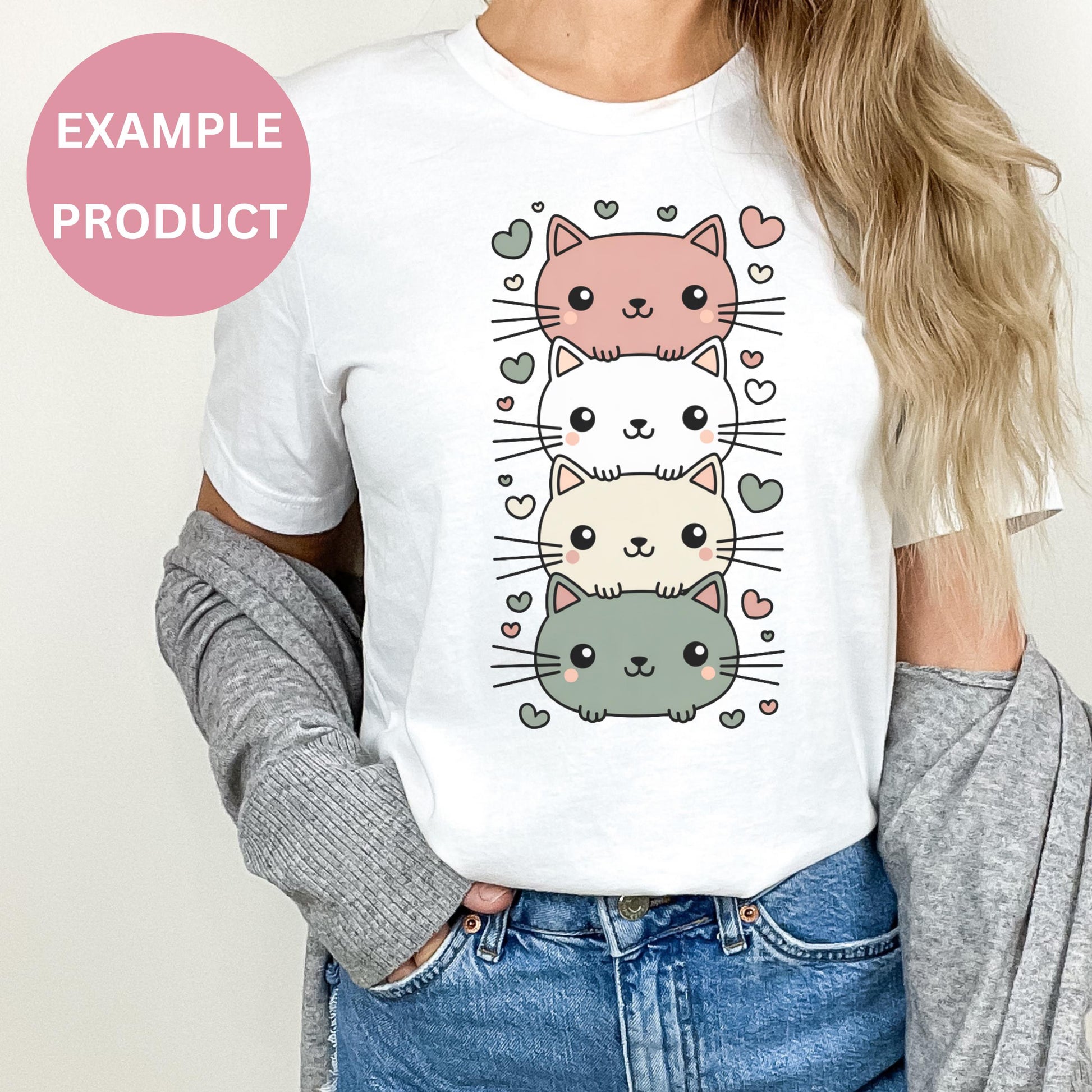 Cute Cat T-Shirt for Women, Adorable Kitty Stack Graphic Tee, Casual Fashion Top for Cat Lovers