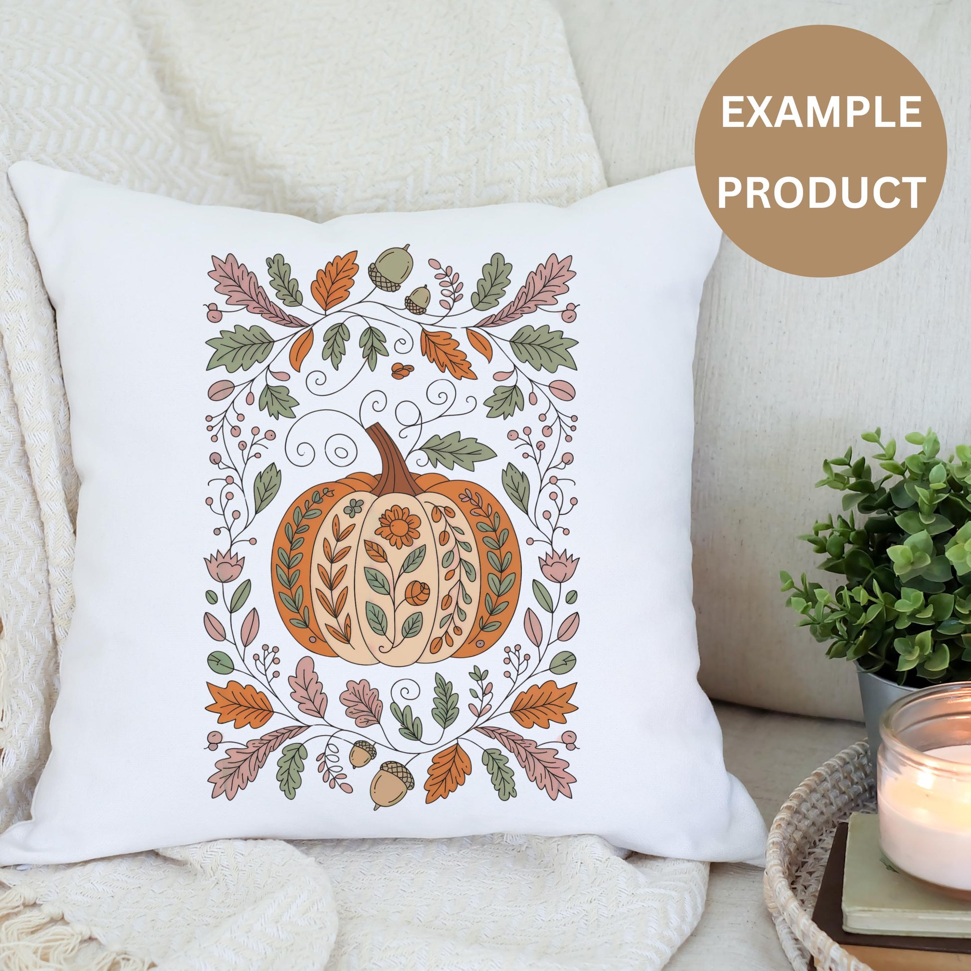 Autumn Pumpkin Decorative Pillow, Fall Leaves Cushion Cover, Thanksgiving Home Decor, Cozy Throw Pillow, Seasonal Sofa Accessory