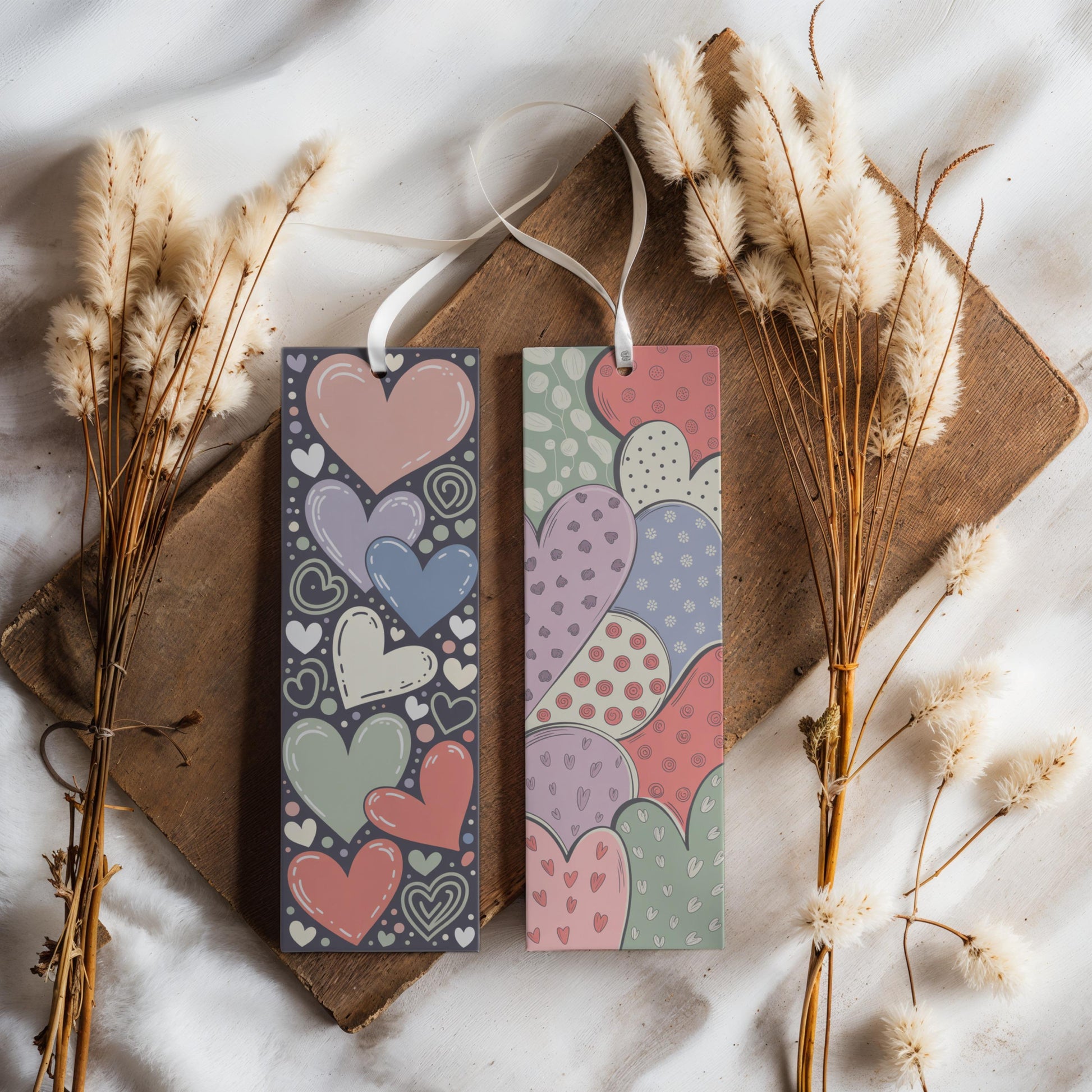 Colorful Heart Pattern Bookmarks, Decorative Love Design, Romantic Gift Idea, Set of Two