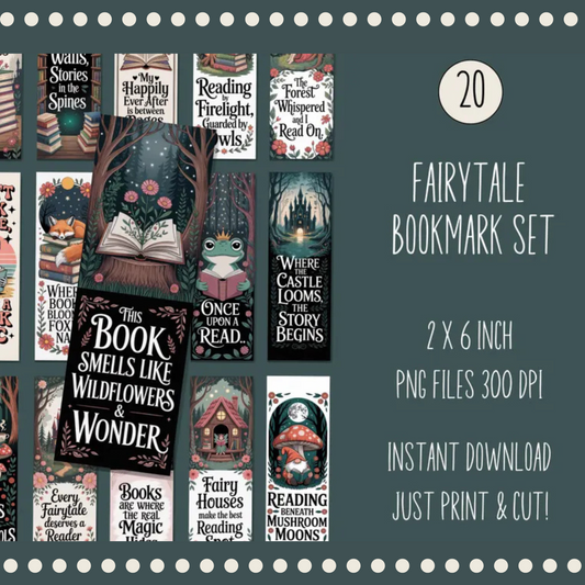 Fairytale Bookmarks Set, Instant Download, Reading Theme, Digital Print, Printable Book Lover Gift, High Resolution, DIY Craft Kit