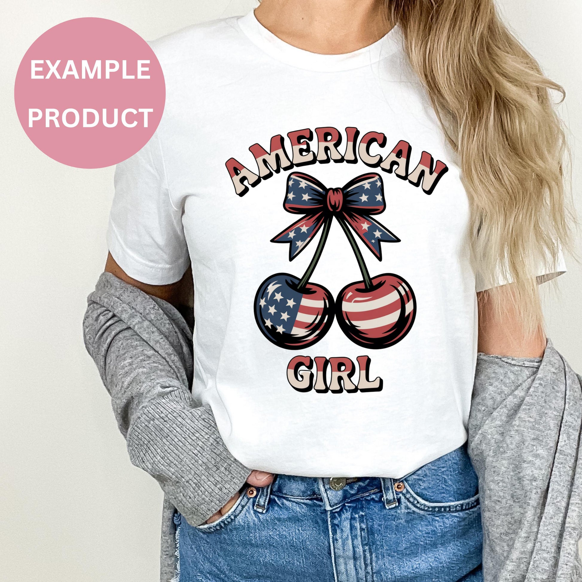 American Girl Patriotic T-Shirt, USA Flag Bow Design, Women's Casual Graphic Tee, Stylish Summer Top