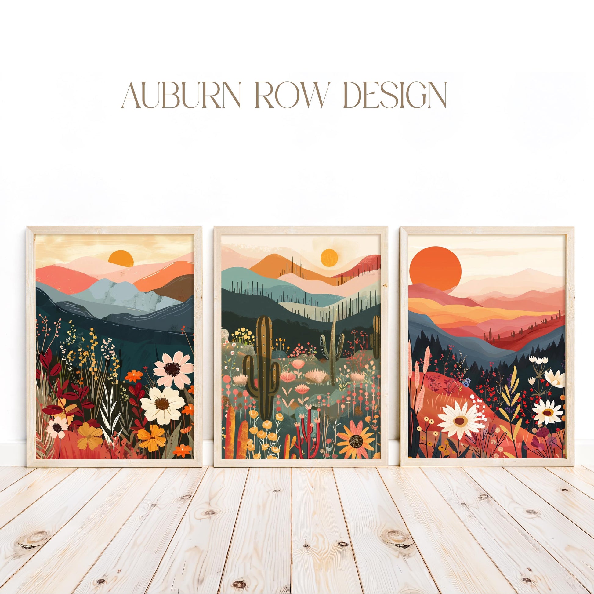 Colorful Landscape Art Prints, Set of Three Wall Decor, Nature Inspired Home Decoration, Sunset Mountain Scenery Illustrations