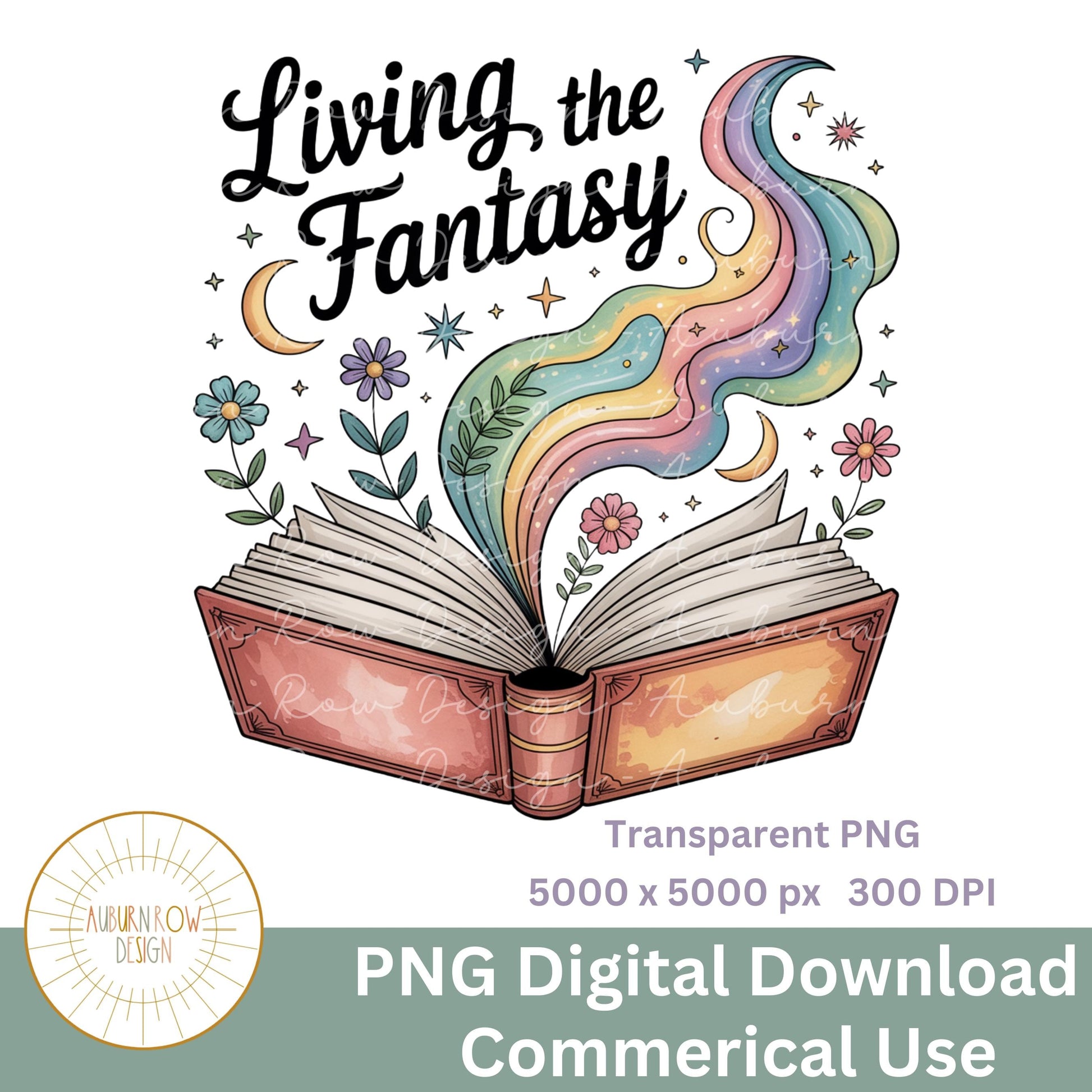 Fantasy Book Clipart, Watercolor Open Book PNG, Digital Download for Commercial Use, Transparent Background, High Resolution 5000x5000 DPI