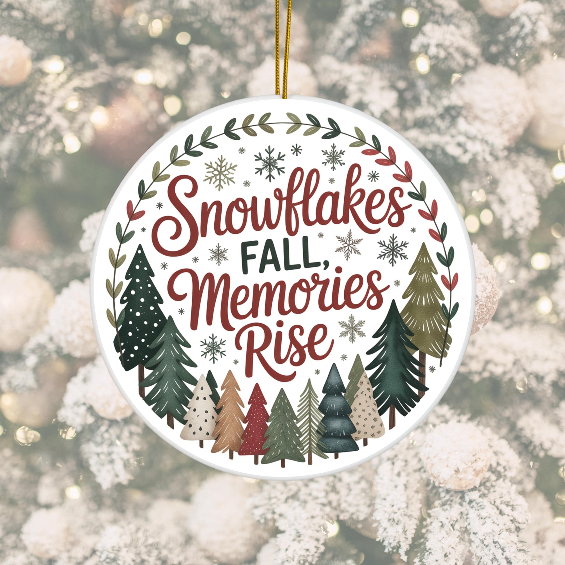 Snowflakes Fall Memories Rise Christmas Ornament, Holiday Tree Decor, Festive Winter Scene, Unique Seasonal Gift, Decorative Xmas Hanging