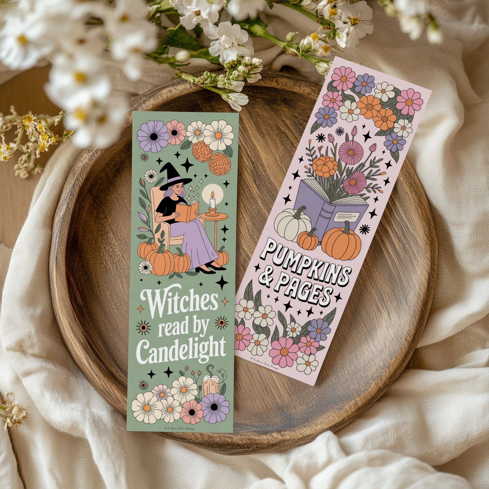 Witches Read by Candlelight Bookmark, Pumpkins and Pages Floral Bookmark, Cute Autumn Reading Accessories, Fall Book Lover Gift
