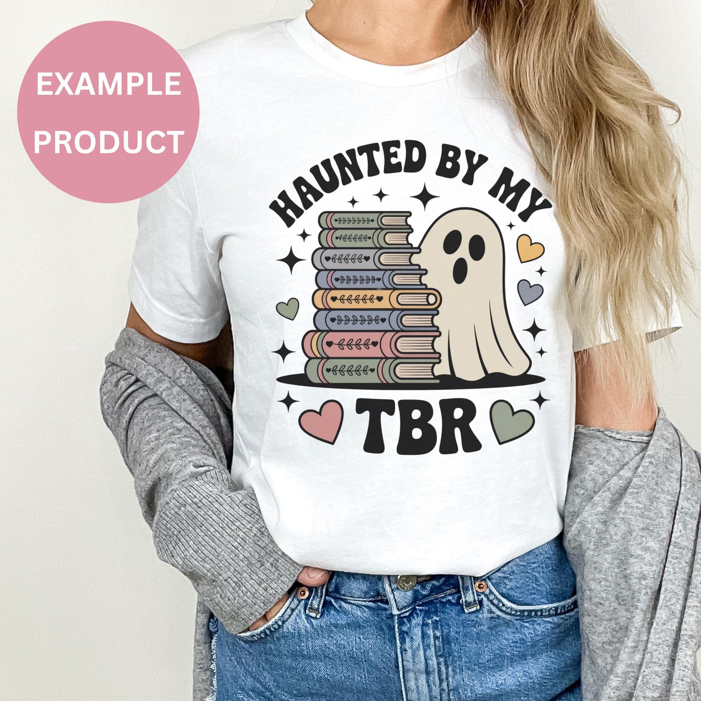 Women's White Graphic T-Shirt Haunted By My TBR Ghost Book Lover Tee