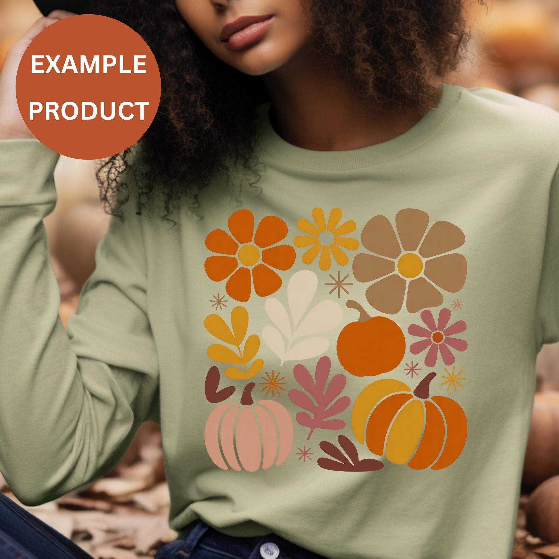 Floral Pumpkin Fall Sweatshirt for Women, Autumn Graphic Pullover, Cozy Casual Long Sleeve Top, Thanksgiving Outfit