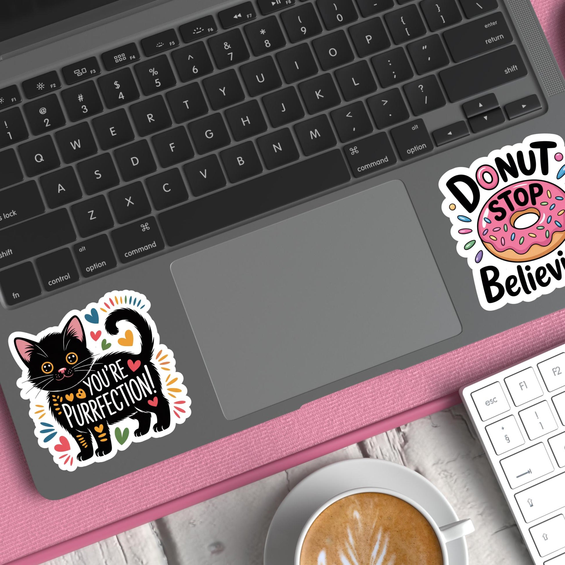 Cute Cat Sticker 'You're Purrfection' Donut Themed, Inspirational Quote, Laptop Decal, Vinyl Waterproof Sticker, Gift for Cat Lovers