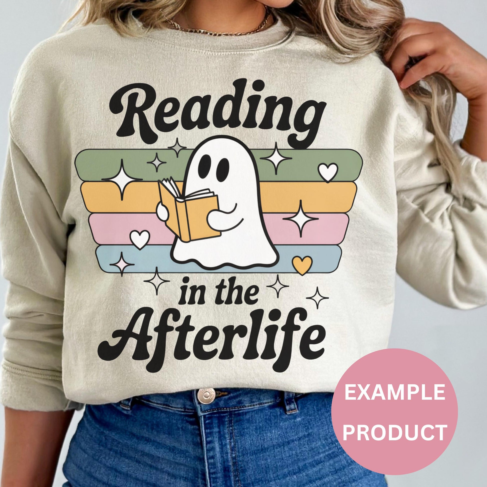 Cute Ghost Reading Books Sweatshirt, Cozy Fall Reading in the Afterlife Pullover, Book Lover Gift