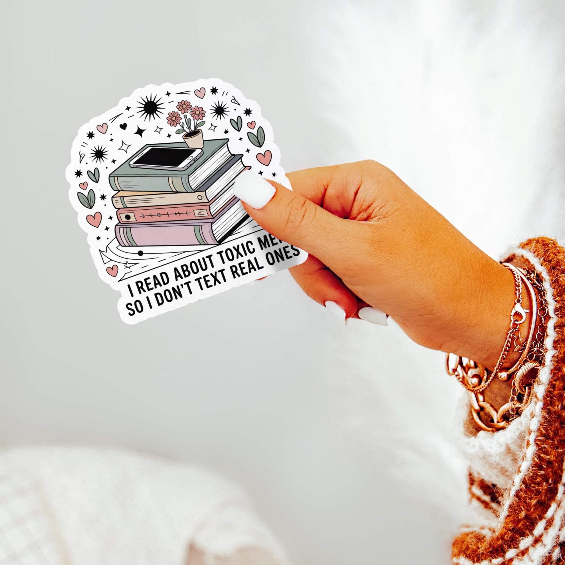 Vinyl Sticker Decal for Laptop, Books Stack Quote, Waterproof and UV Resistant, Trendy Aesthetic Sticker for Book Lovers