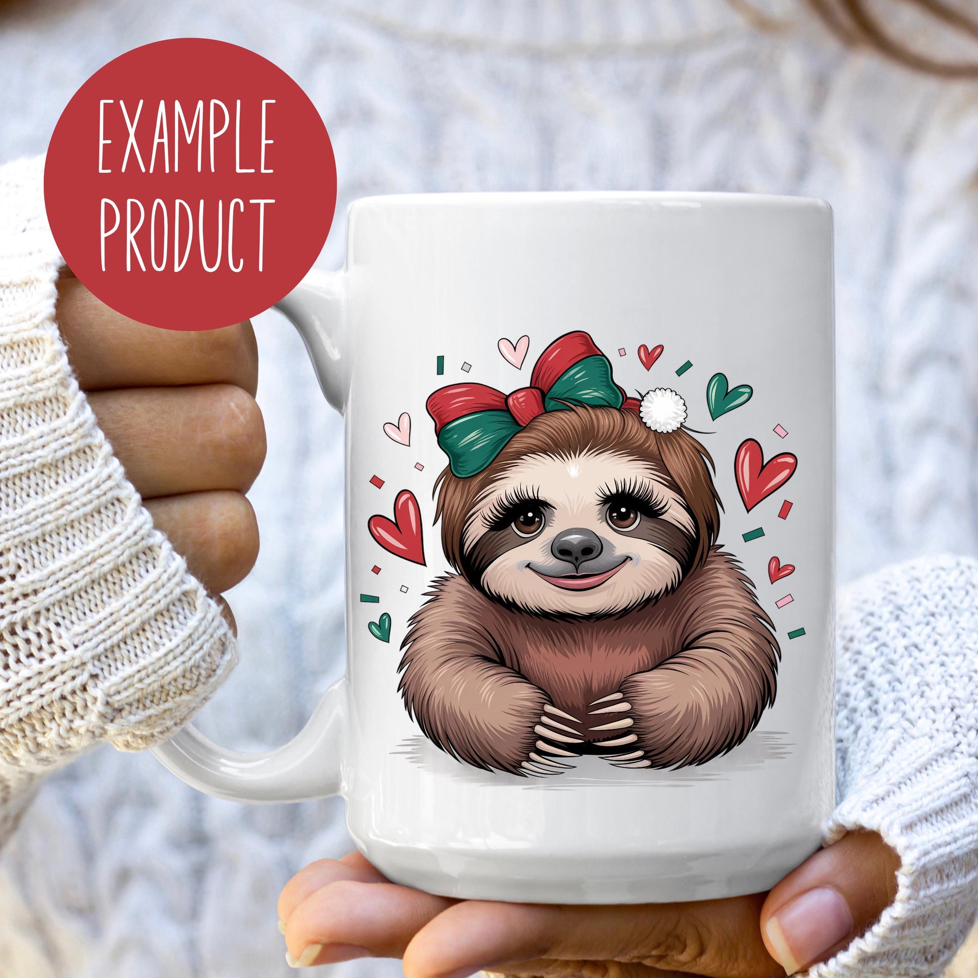 Cute Sloth Coffee Mug, Adorable Sloth with Bow, Heart Design, Gift Idea for Animal Lovers, Ceramic Mug