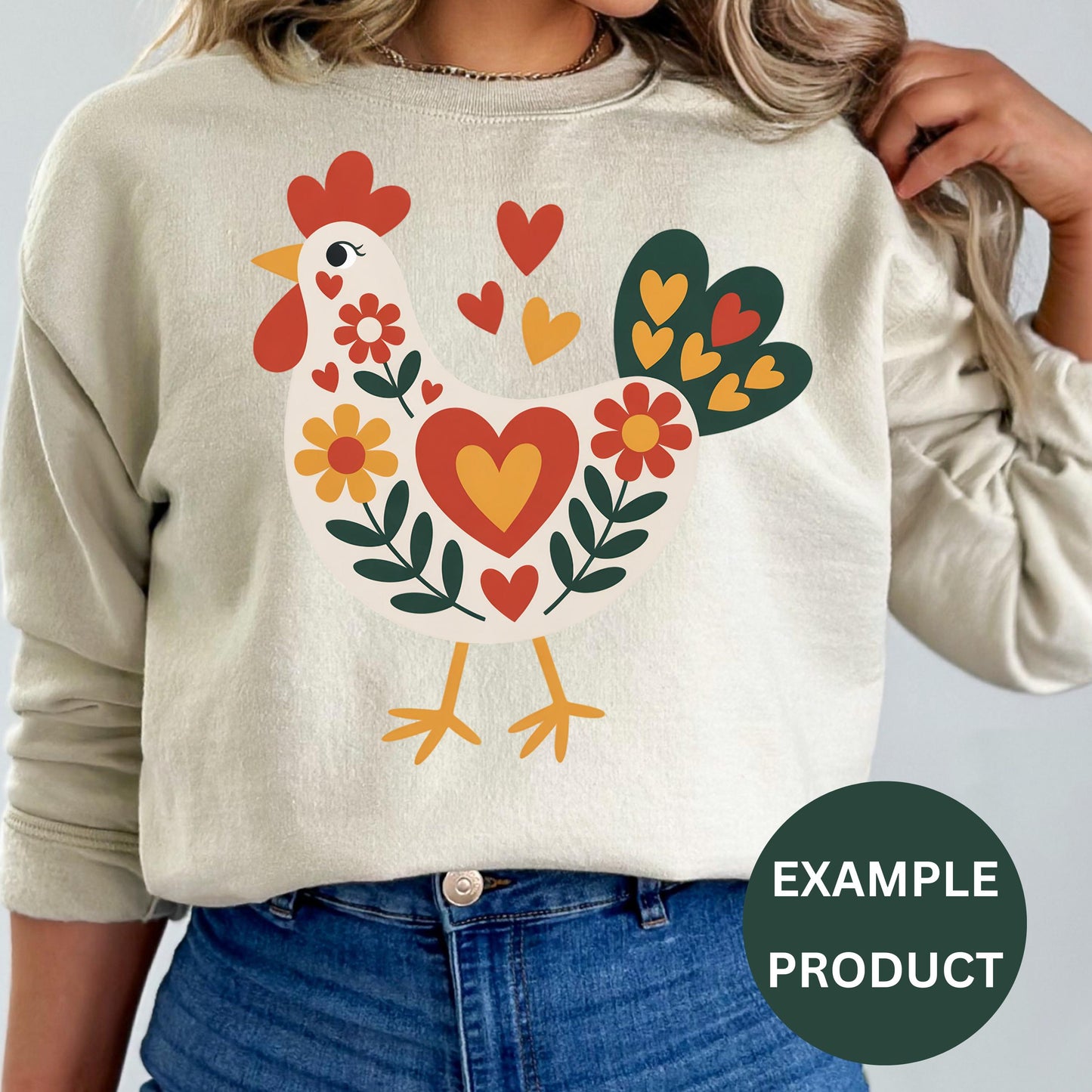 Women's Floral Chicken Sweatshirt, Cute Farm Animal Graphic Pullover, Cozy Winter Fashion Top, Casual Wear