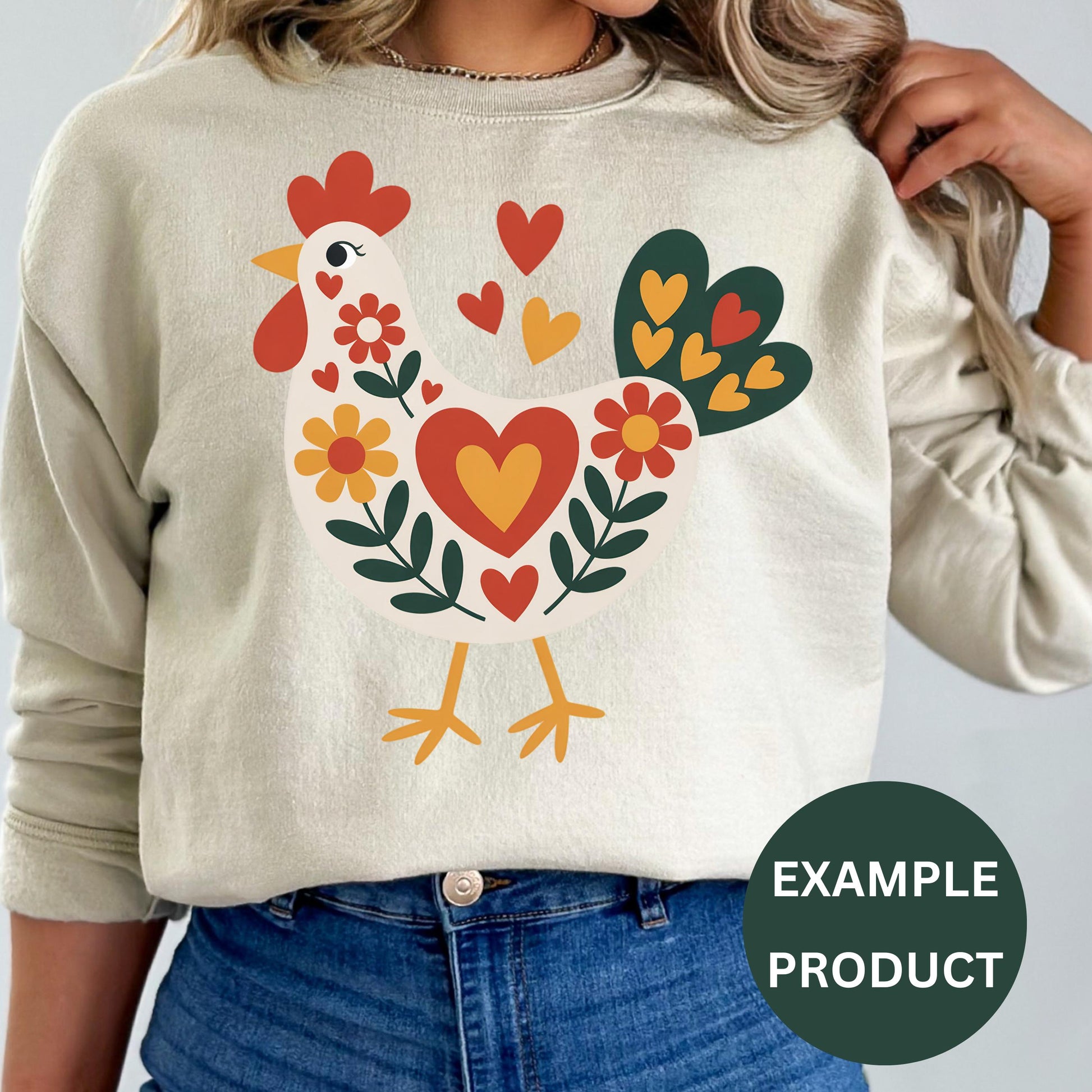 Women's Floral Chicken Sweatshirt, Cute Farm Animal Graphic Pullover, Cozy Winter Fashion Top, Casual Wear
