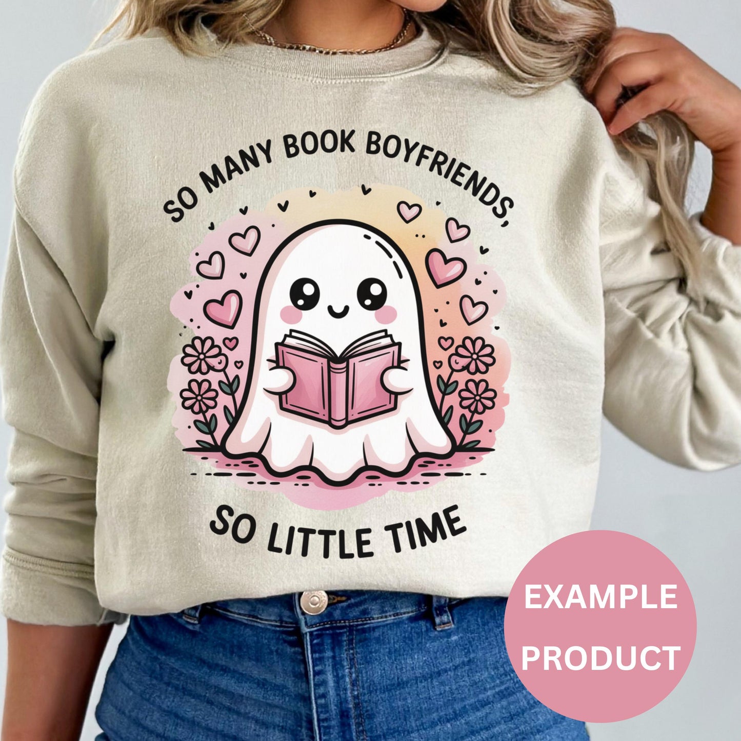 Cute Ghost Reading Book Sweatshirt, Funny Book Lover Crewneck, Cozy Literary Gift, Unique Bookish Apparel, Trendy Graphic Pullover
