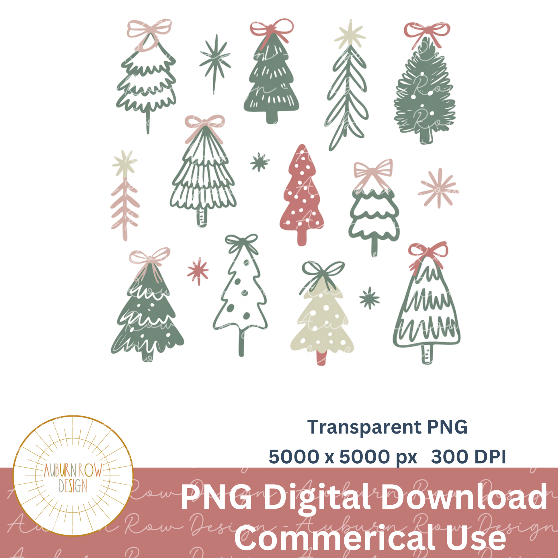 Christmas Tree Clipart, Vintage Style Festive Trees, Digital Download, Scrapbooking, Holiday Graphics, Commercial Use, PNG Files