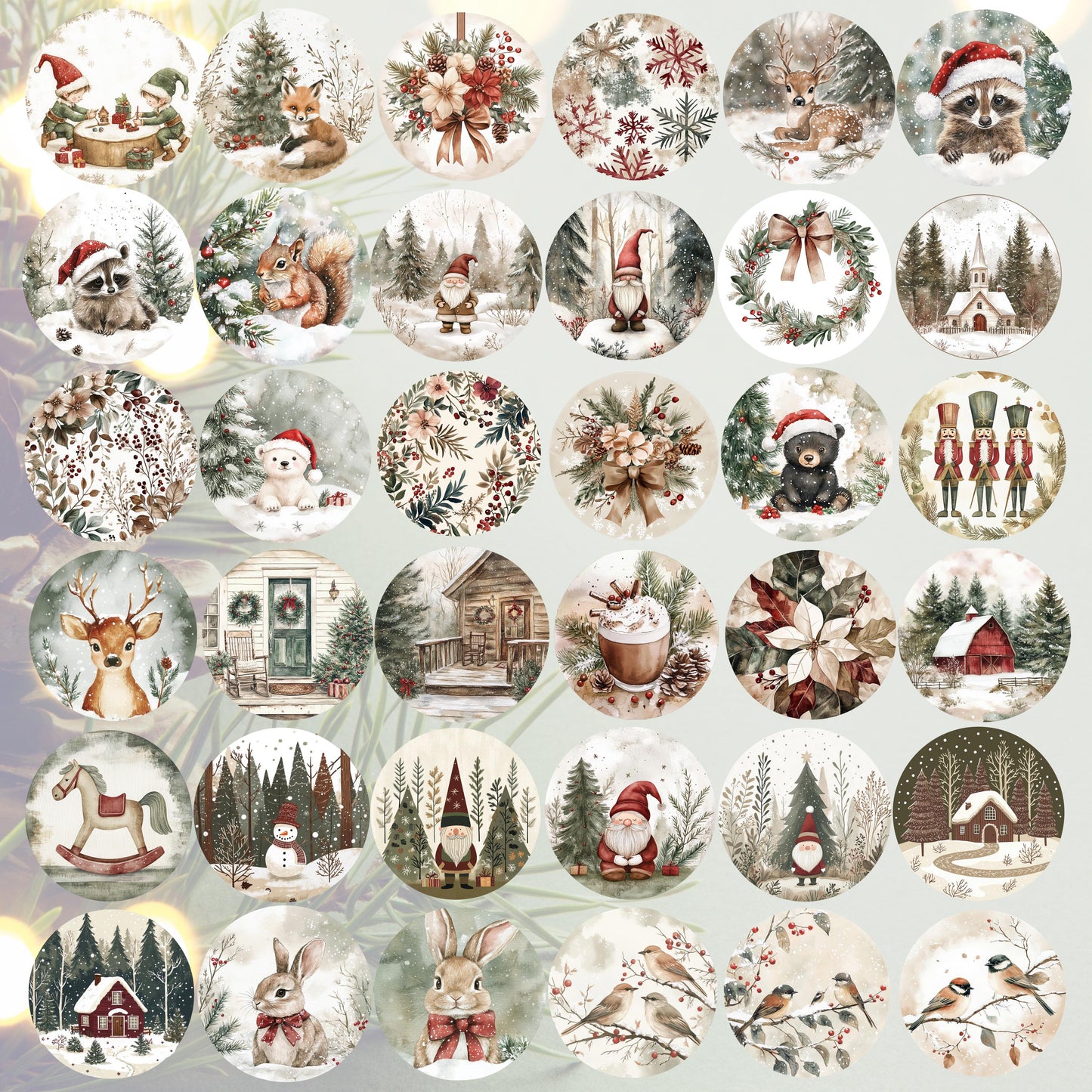 Vintage Christmas Sticker Set, Santa Claus, Snowman, Reindeer, Holiday Decorations, Festive Stationery