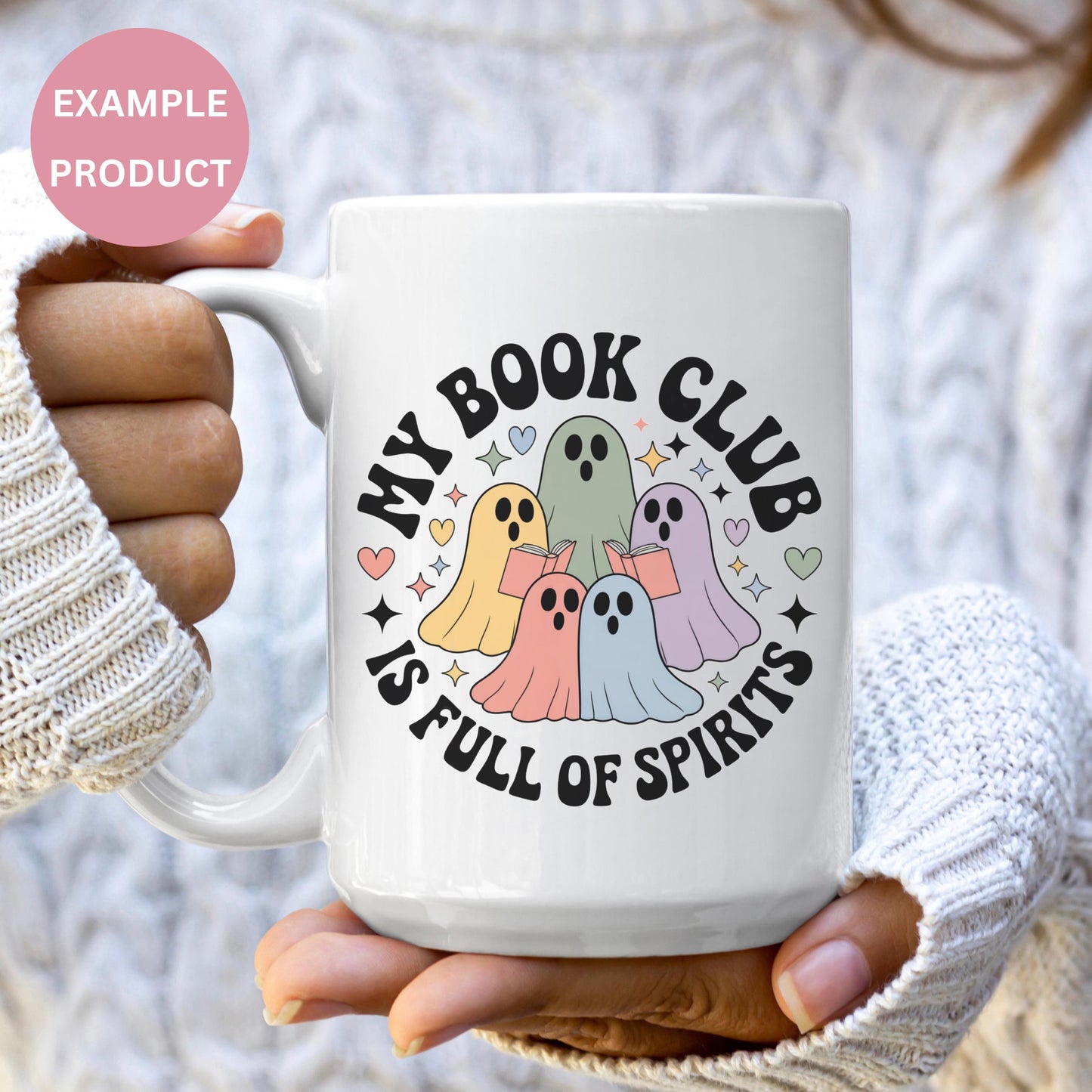 Cute Ghost Coffee Mug, My Book Club is Full of Spirits, Halloween Mug, Book Lover Gift, Spooky Themed Kitchenware, Fall Decor