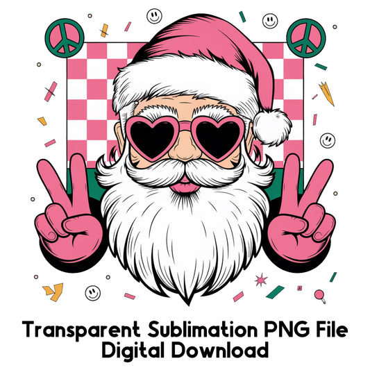 Santa Claus Peace Sign Digital Download, Hipster Santa PNG, Transparent Sublimation File for Christmas Crafts and T-Shirts