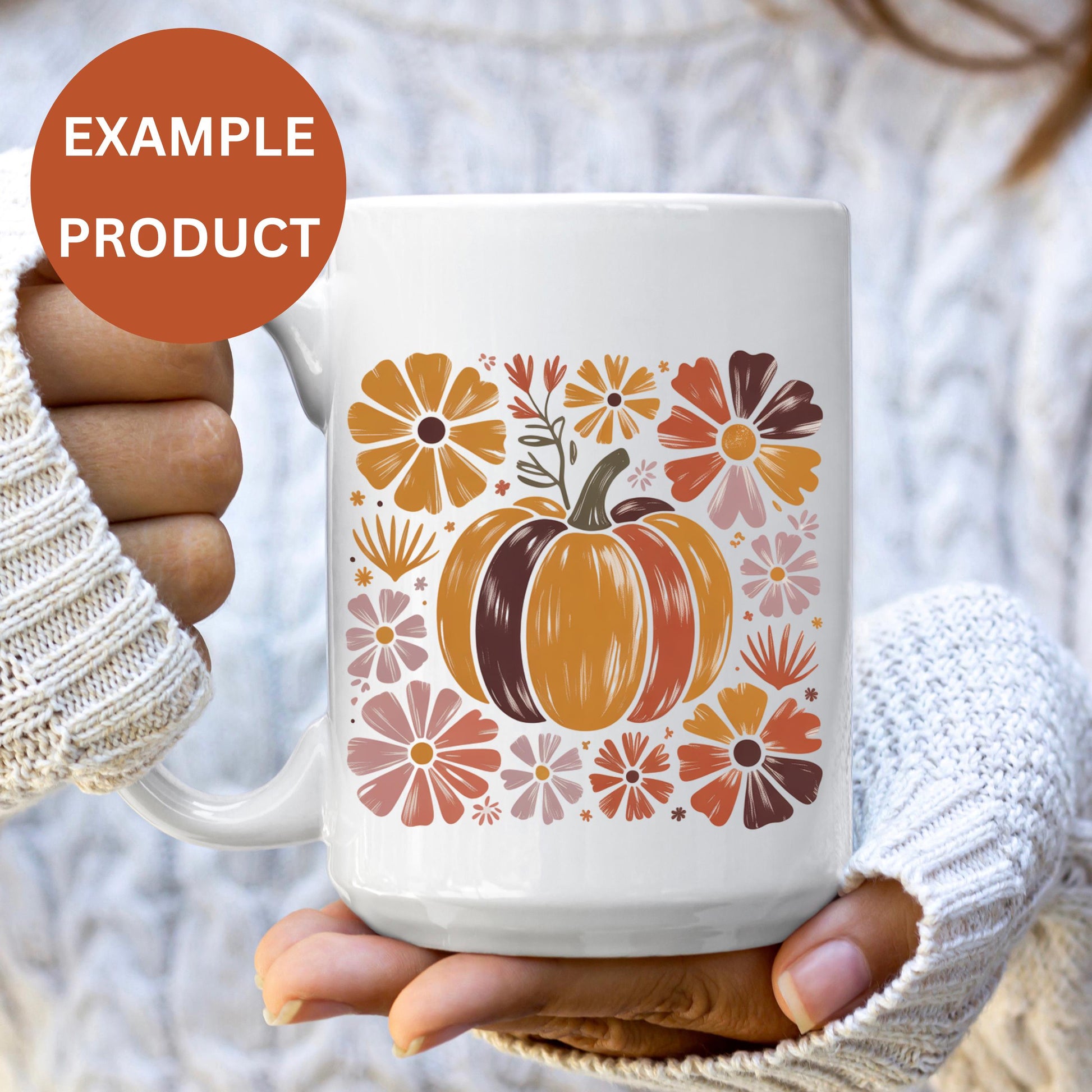 Autumn Pumpkin Floral Mug, Fall Season Coffee Cup, Thanksgiving Decorative Gift, Cozy Drinkware