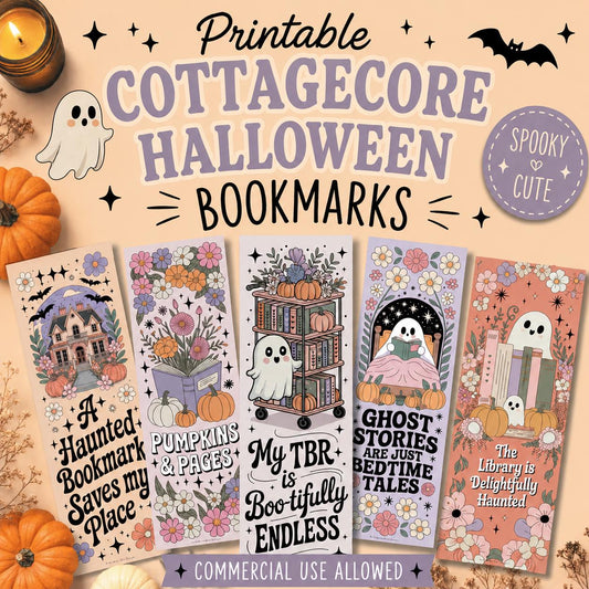 printable cottagecore halloween bookmarks